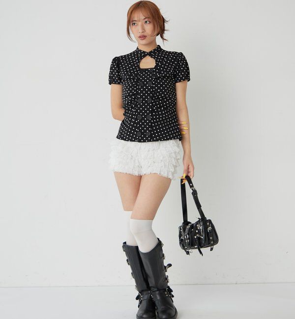  「レースショートパンツ(無地/ドット/チェック/レオパード)」|チノ|