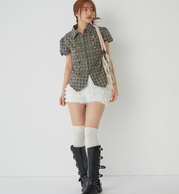  「レースショートパンツ(無地/ドット/チェック/レオパード)」|チノ|