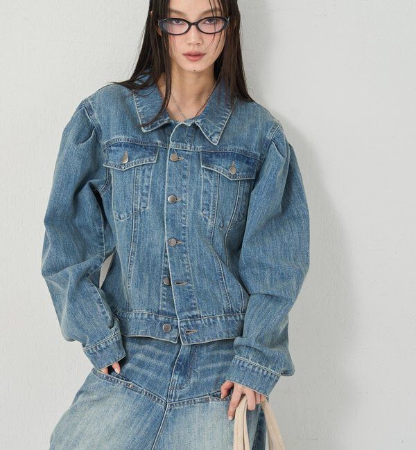  「【WEB限定】パフスリーブデニムジャケット」|ブルゾン・スタジャン|