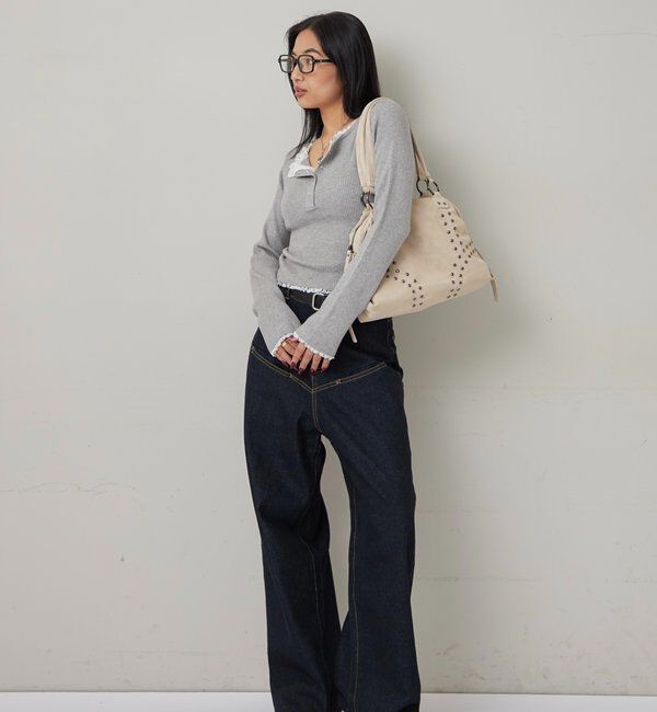  「レースレイヤードヘンリーニット」|ニット・セーター|