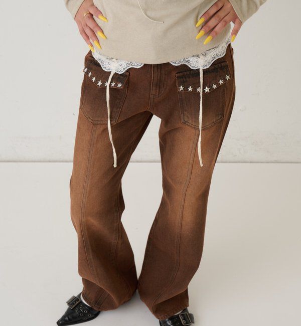  「スタースタッズフレアデニム」|デニム|ブラウン