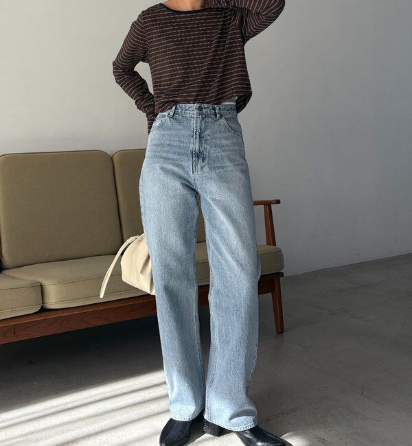  「【コラボ限定カラー/ホワイト・ベージュ】13ozハイウエストストレートデニム」|デニム|