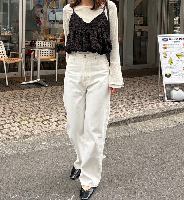  「【コラボ限定カラー/ホワイト・ベージュ】13ozハイウエストストレートデニム」|デニム|