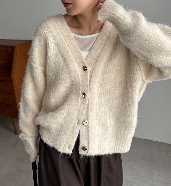  「ニュアンスボタンレイヤード風カーディガン」|カーディガン|