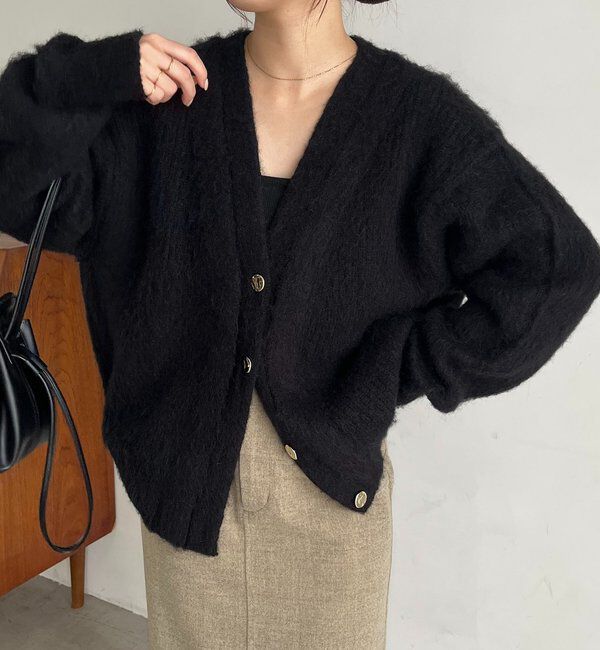  「ニュアンスボタンレイヤード風カーディガン」|カーディガン|