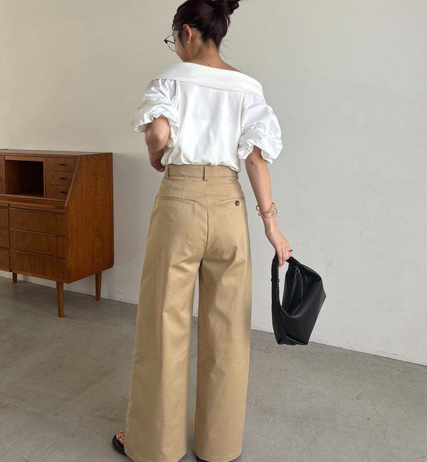  「【華奢見え◎】異素材パフオフショルＴ」|Tシャツ・カットソー|