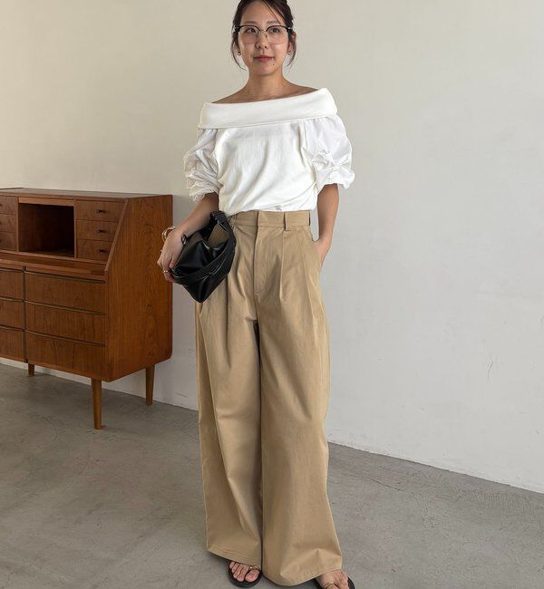  「【華奢見え◎】異素材パフオフショルＴ」|Tシャツ・カットソー|