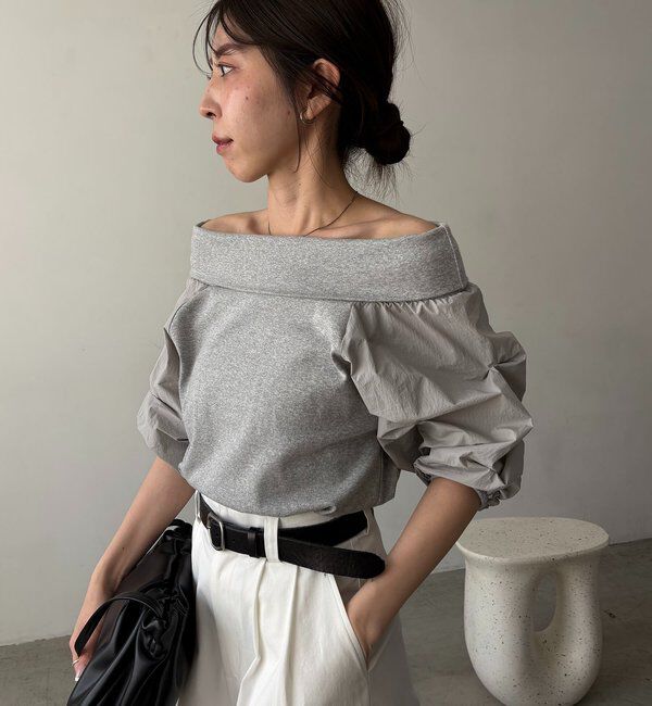  「【華奢見え◎】異素材パフオフショルＴ」|Tシャツ・カットソー|