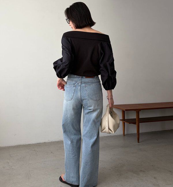  「【華奢見え◎】異素材パフオフショルＴ」|Tシャツ・カットソー|