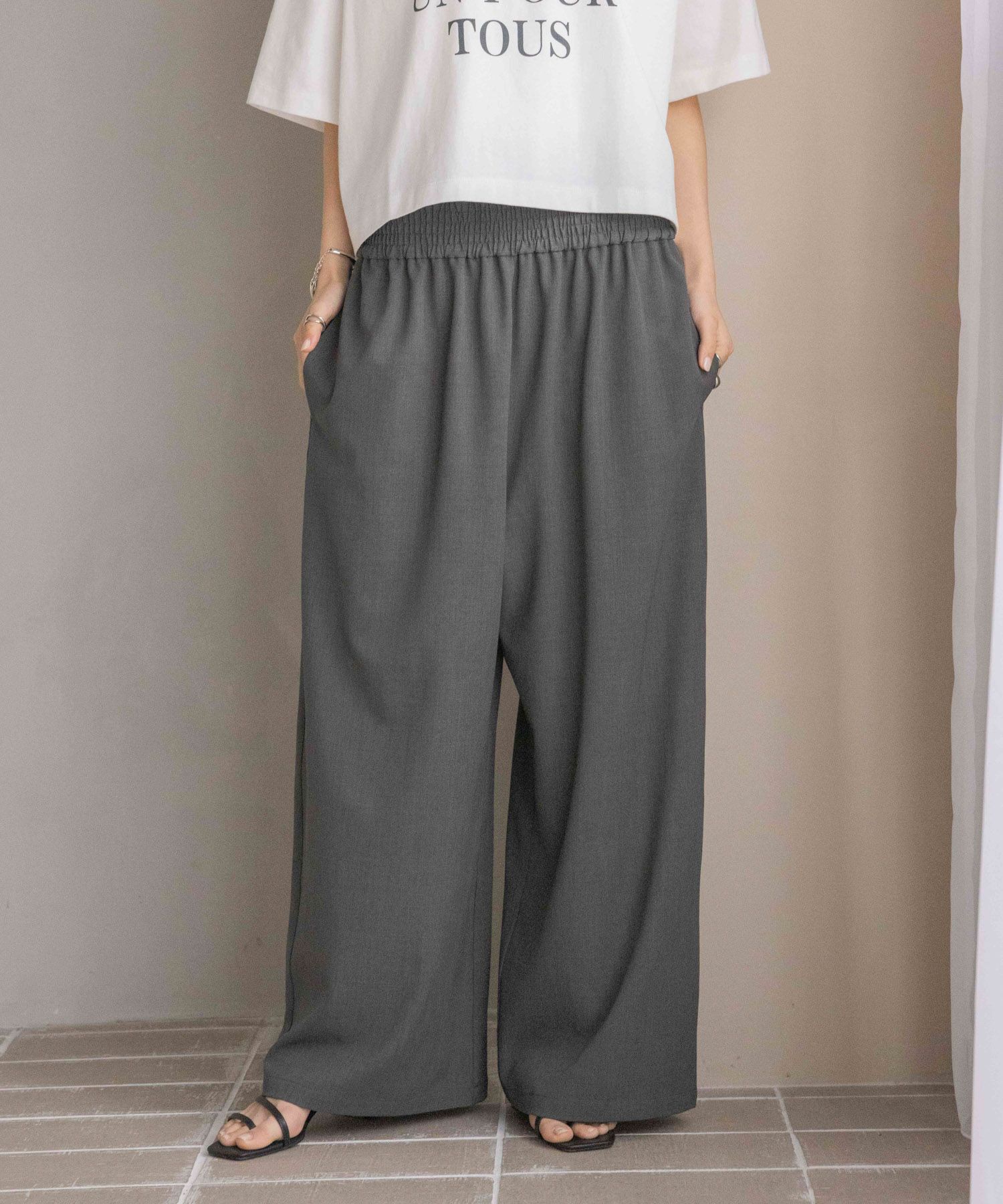 LOWRYS FARM「ギャザーワイドイージーパンツ」|チノ|GRY8