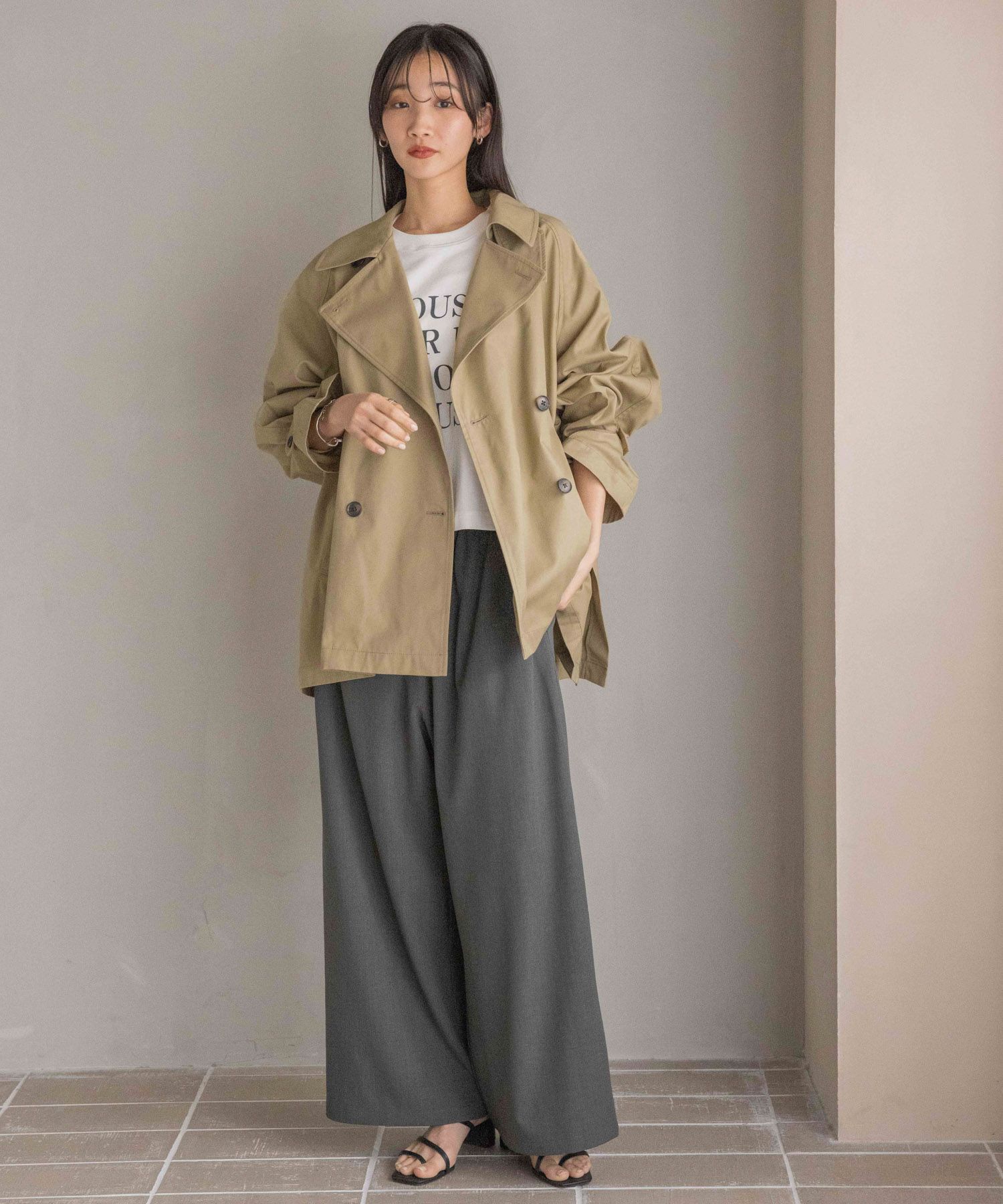 LOWRYS FARM「ギャザーワイドイージーパンツ」|チノ|