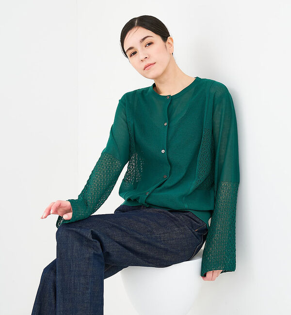 collex「リネンタッチ透かし柄カーディガン」|カーディガン|グリーン