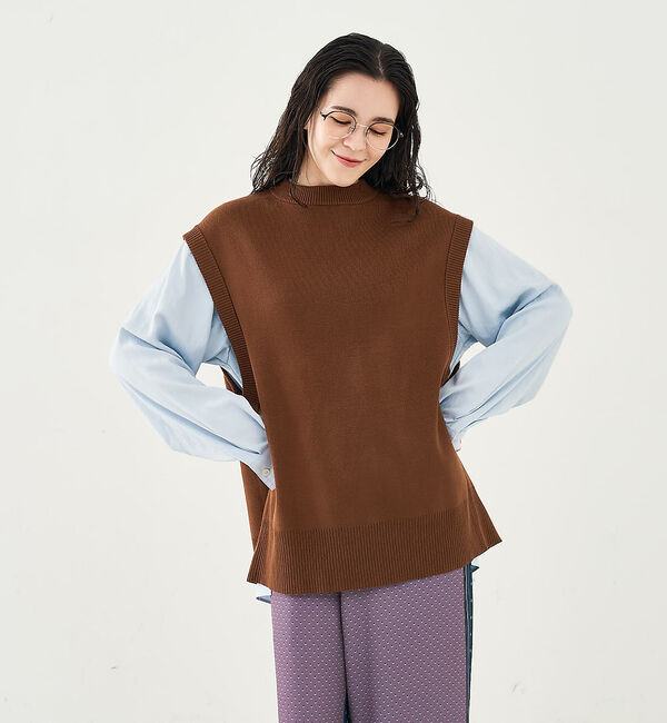 collex「ベルト付バックスリットニットベスト」|ベスト・ジレ|