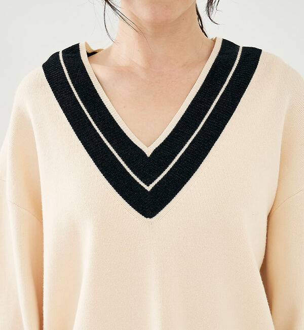 collex「配色ラインVネックニットプルオーバー」|ニット・セーター|