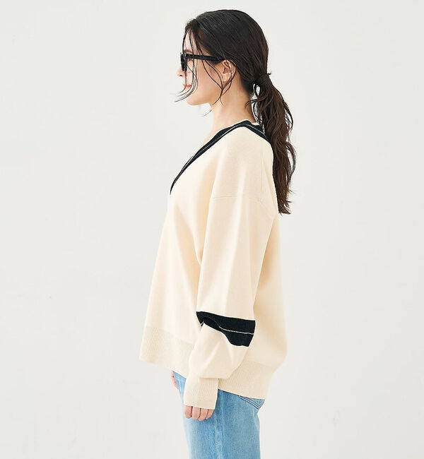 collex「配色ラインVネックニットプルオーバー」|ニット・セーター|