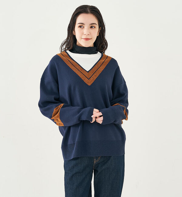 collex「配色ラインVネックニットプルオーバー」|ニット・セーター|