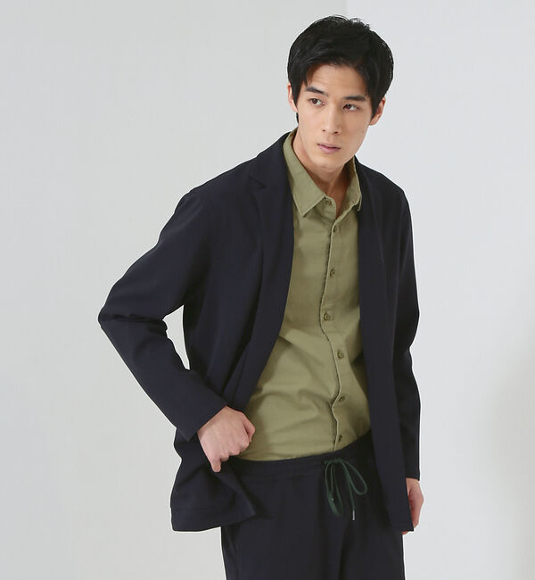 ABAHOUSE「【セットアップ対応】ハイストレッチ ジョーゼット ボタンレス ジャケット / カ」|その他|ダークネイビー