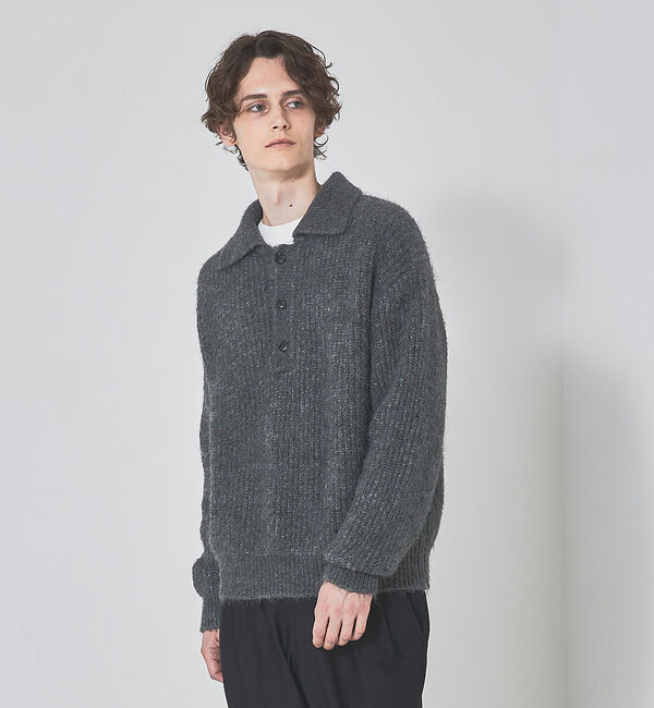 ABAHOUSE「【アルパカブレンド】シャギー ニットポロ」|ニット・セーター|チャコールグレー