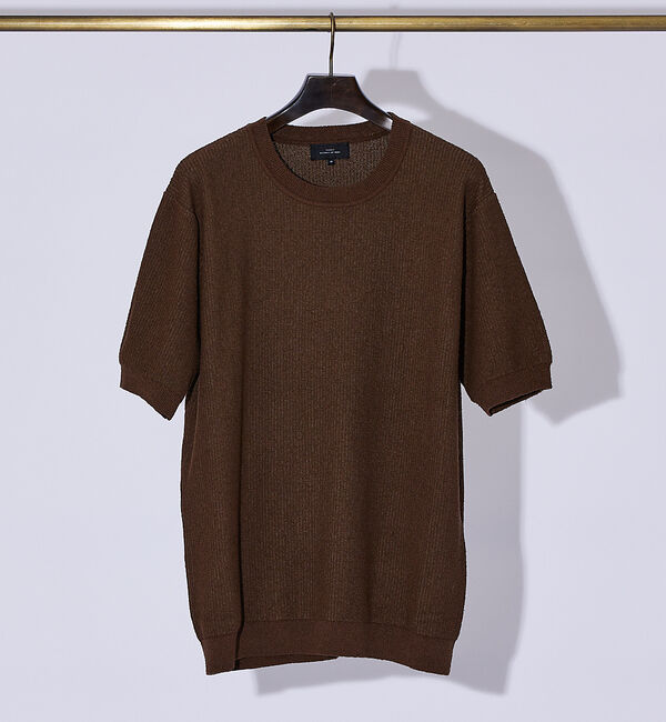 ABAHOUSE「【2024新色】針抜きプレーティング ニットTシャツ」|Tシャツ・カットソー|ブラウン