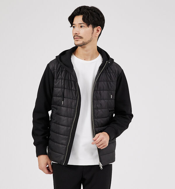 ABAHOUSE「【MASCHILE】セットアップ対応/チェック リンクス ニット フードブルゾン」|ブルゾン・スタジャン|