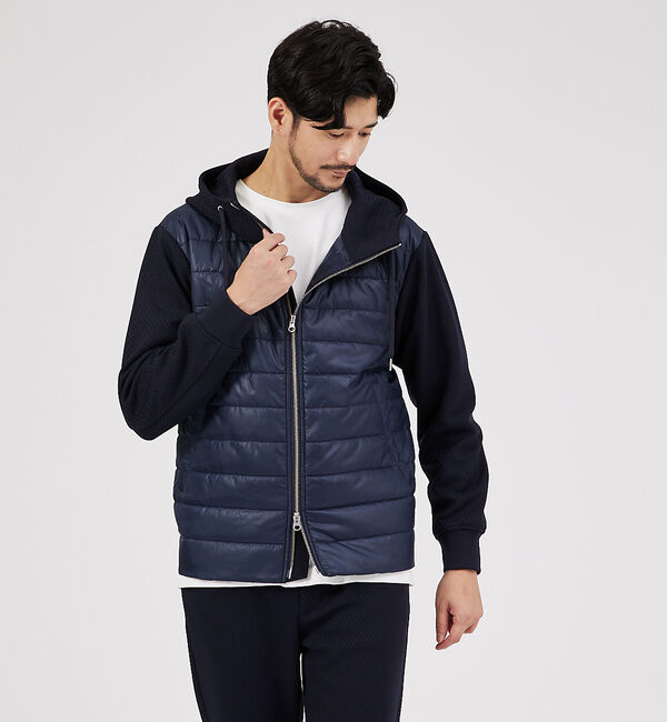 ABAHOUSE「【MASCHILE】セットアップ対応/チェック リンクス ニット フードブルゾン」|ブルゾン・スタジャン|