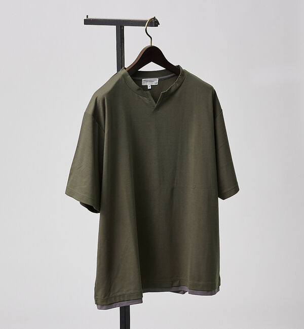 ABAHOUSE「【キーネック】クリアポンチ フェイクレイヤード Tシャツ」|Tシャツ・カットソー|カーキ