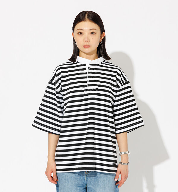 Rouge vif「【BARBARIAN/バーバリアン】ヘンリーネック ボーダーＴ / 半袖 / プ」|Tシャツ・カットソー|