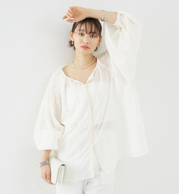 Rouge vif「コットンレーヨンボイルスモッキングブラウス」|シャツ・ブラウス|