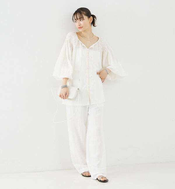 Rouge vif「コットンレーヨンボイルスモッキングブラウス」|シャツ・ブラウス|