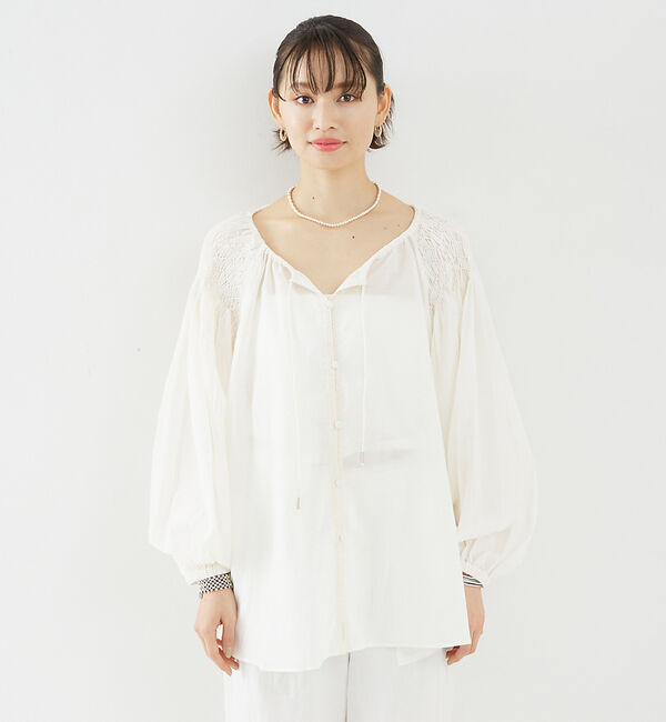 Rouge vif「コットンレーヨンボイルスモッキングブラウス」|シャツ・ブラウス|