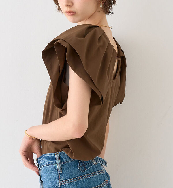 Rouge vif「【一部店舗限定】Vネックボリュームスリーブブラウス」|シャツ・ブラウス|ブラウン