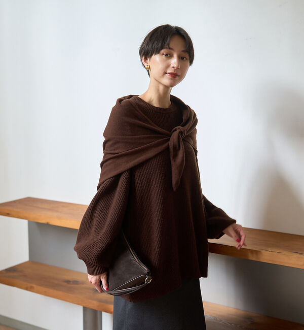 Rouge vif「【ストールセット】ポケット付片畦ニットプルオーバー」|ニット・セーター|