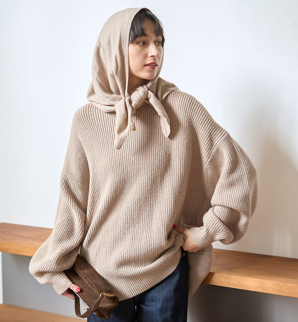 Rouge vif「【ストールセット】ポケット付片畦ニットプルオーバー」|ニット・セーター|ベージュ