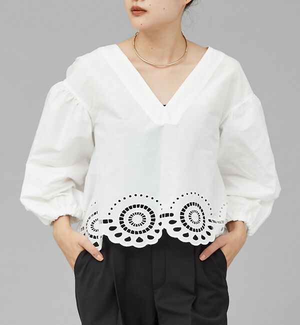 qualite「刺繍ボリュームブラウス」|シャツ・ブラウス|ホワイト