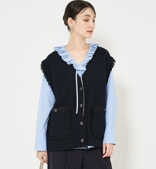 qualite「ツィードニットジレ」|ダウンベスト・ベスト|ダークネイビー