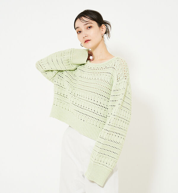qualite「リンクスアイレットニット」|ニット・セーター|ライム