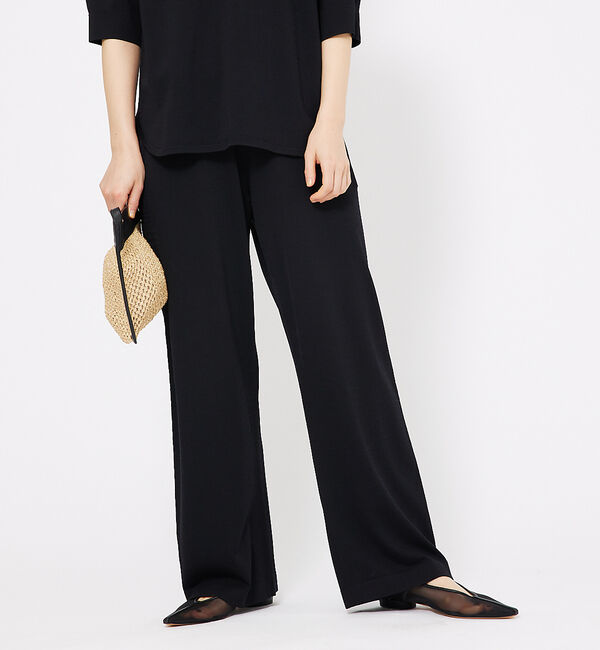 qualite「レーヨンストレッチストレートパンツ」|その他|ブラック