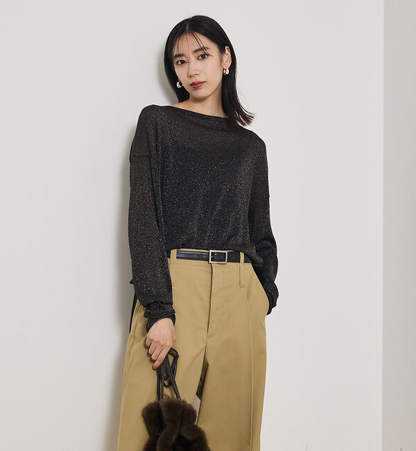 qualite「【大人気ラメシリーズ】ラメシアーボックスニット」|Tシャツ・カットソー|ブラック