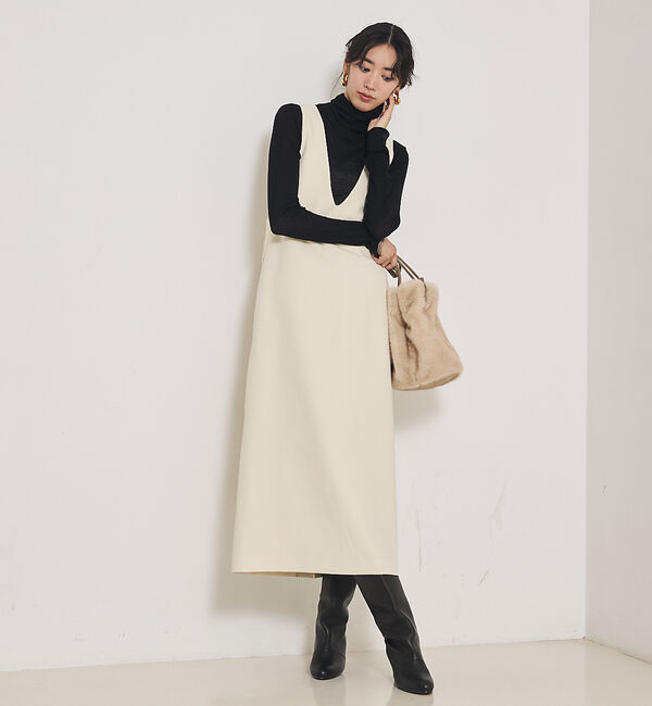 qualite「【オールシーズン大活躍】ナローロングワンピース」|ワンピース|アイボリー