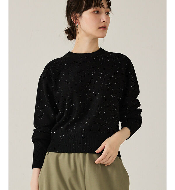 qualite「【スウェット気分で着られる】スパンコールニット」|ニット・セーター|ブラック