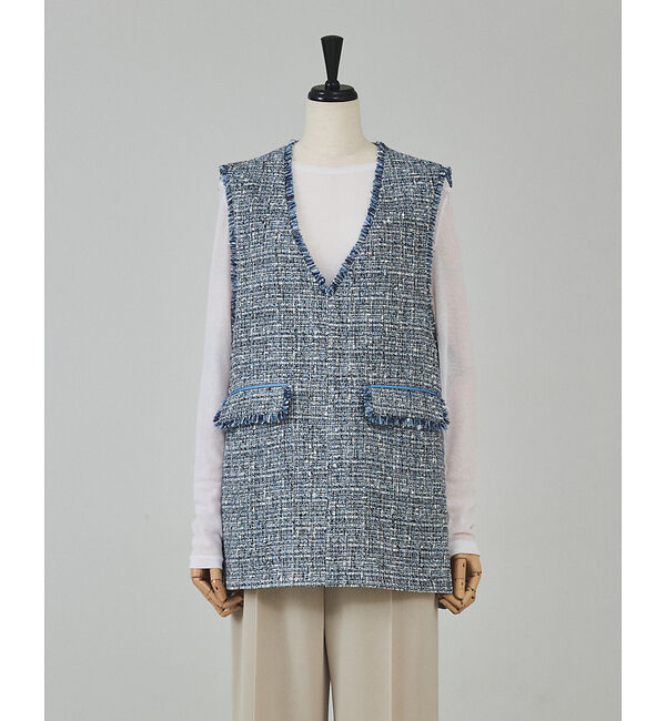 qualite「ラメツイードジレ」|ベスト・ジレ|ブルー