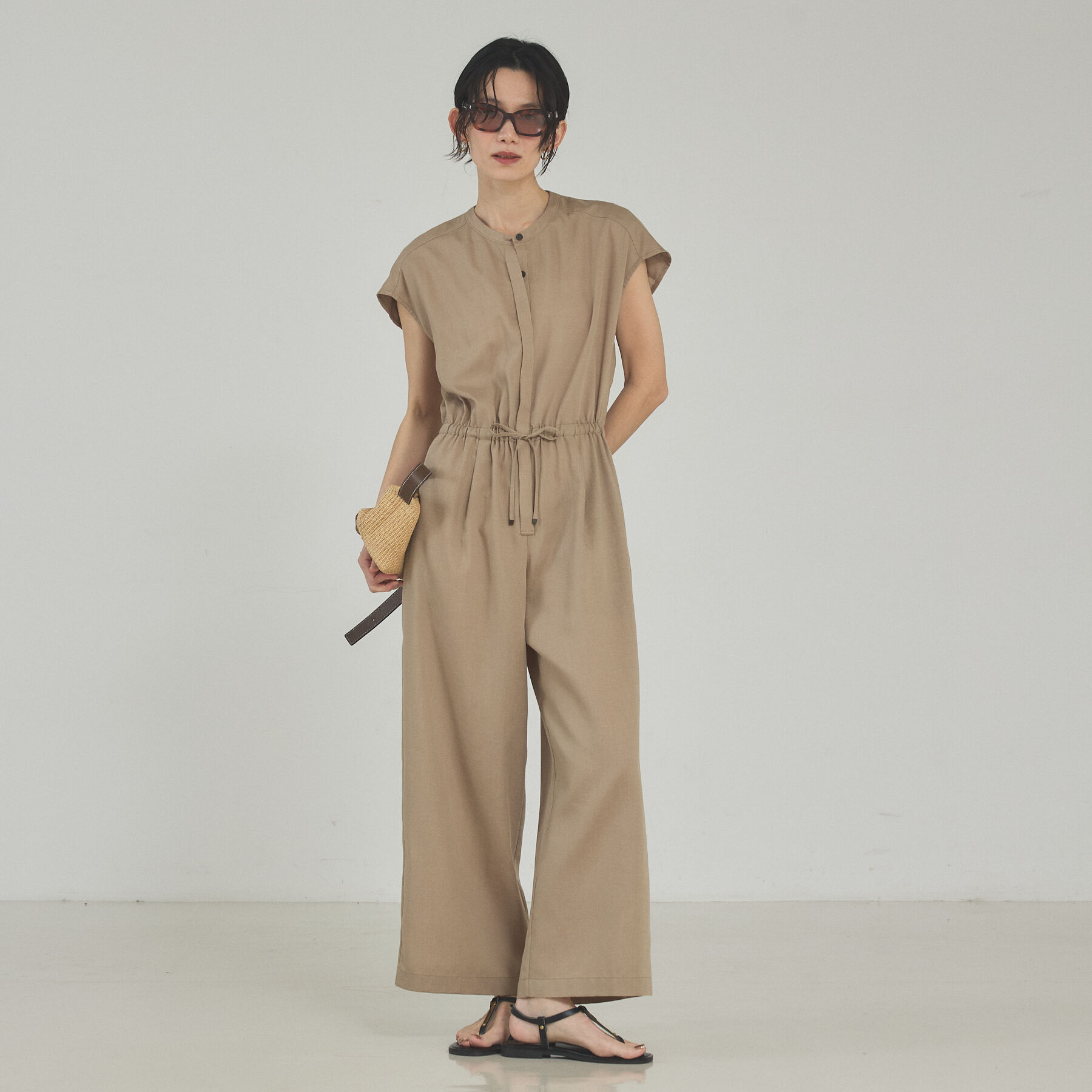 qualite「【接触冷感】リネンブレンドドロストオールインワン」|オールインワン|