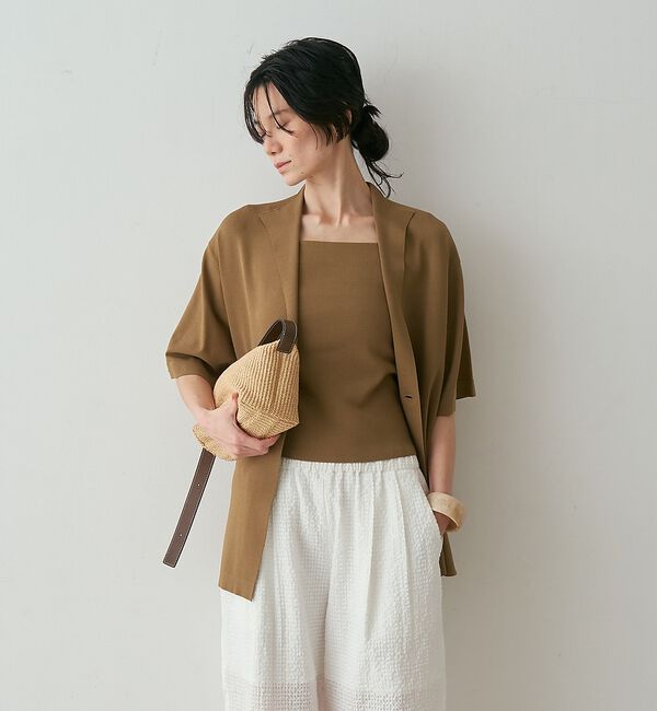 qualite「【接触冷感・セットアップ対応】レーヨンストレッチニットジャケット【予約】」|カーディガン|