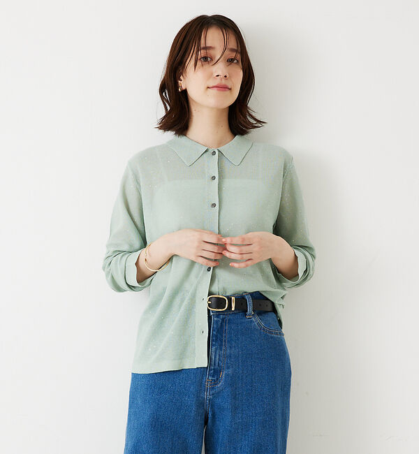 abahouse mavie「【アンサンブル対応】スパンコールシアーニットシャツ」|ニット・セーター|