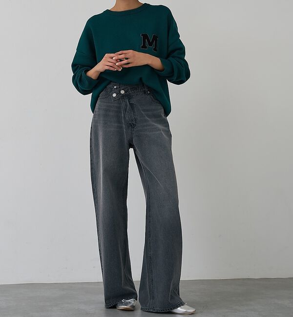 abahouse mavie「クロスウエストワイドデニム」|デニム|