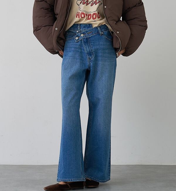 abahouse mavie「クロスウエストワイドデニム」|デニム|ライトブルー