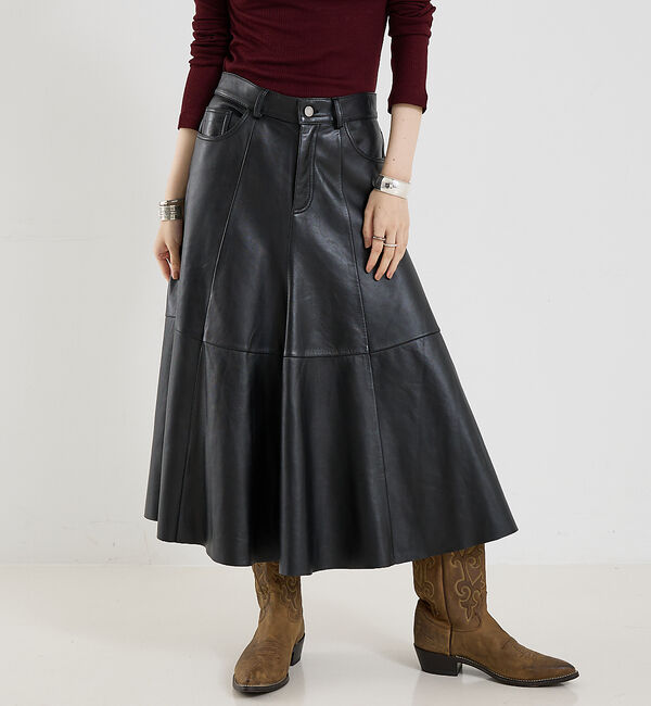 The Store by C' 「【HAIKURE】MID SERENITY LETHER SKIRT／レザースカ」|スカート|ブラック
