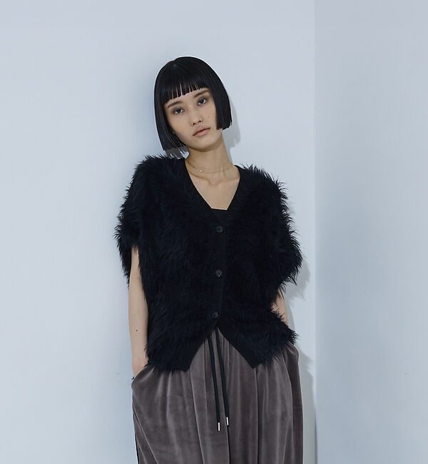 NOMINE「ロング フェザー ニットベスト カーディガン」|ベスト・ジレ|