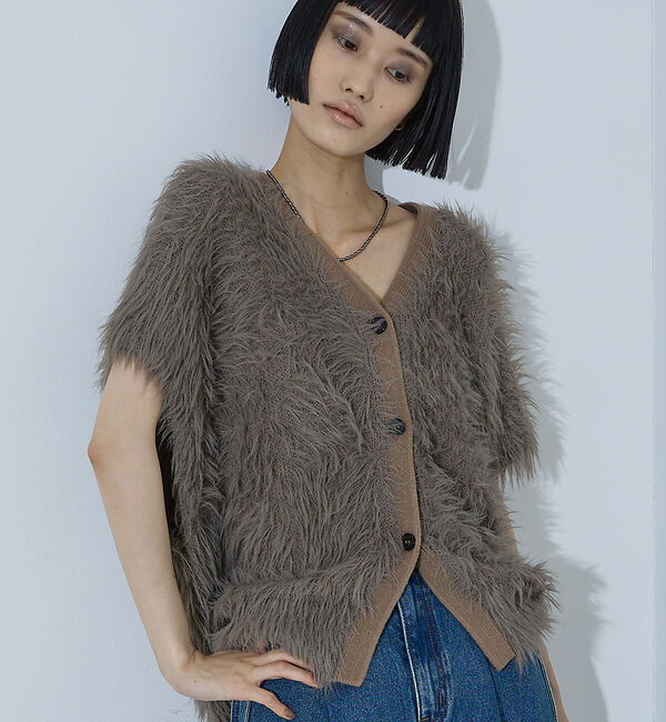NOMINE「ロング フェザー ニットベスト カーディガン」|ベスト・ジレ|ベージュ
