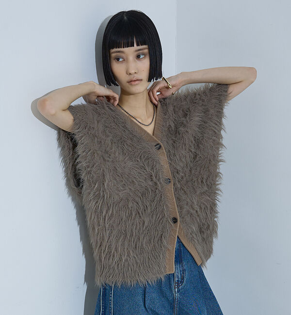 NOMINE「ロング フェザー ニットベスト カーディガン」|ベスト・ジレ|